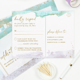 Abstract Turquoise Lavender Gold Modern Art RSVP Postkarte