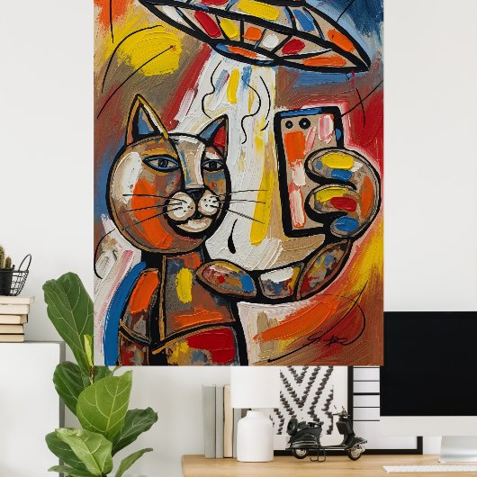 Abstract UFO Cat Colorful Cubist Cat Poster (Heimbüro)