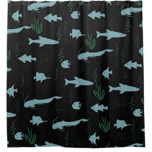 Abstract underwater pattern with fishes and seawee duschvorhang (Vorderseite)