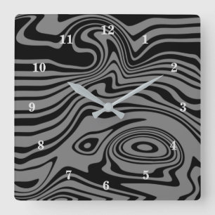 Abstract Warped Black & Gray Lines - Customizable Quadratische Wanduhr
