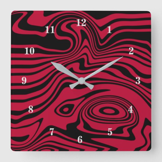 Abstract Warped Black & Red Lines - Customizable Quadratische Wanduhr (Vorderseite)