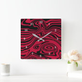 Abstract Warped Black & Red Lines - Customizable Quadratische Wanduhr (Zuhause)