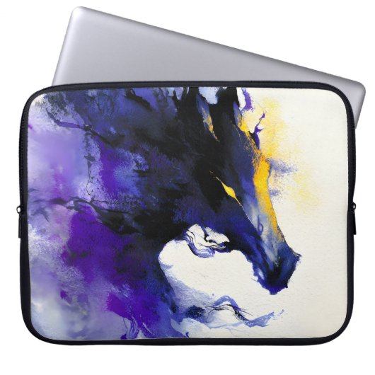 Abstract Watercolor Black Horse Portrait Laptopschutzhülle (Vorderseite)