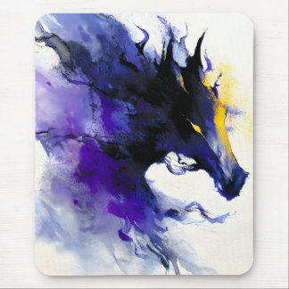 Abstract Watercolor Black Horse Portrait Mousepad