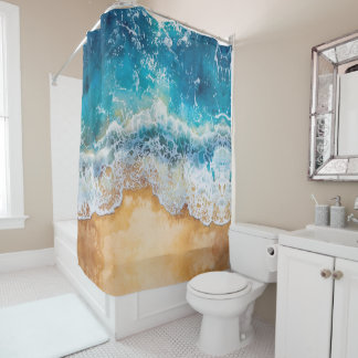 Abstract watercolor blue sea  duschvorhang