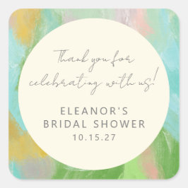 Abstract Watercolor Bridal Shower Custom Thank You Quadratischer Aufkleber