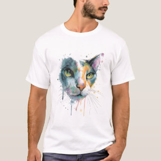 Abstract Watercolor Cat Face Colorful Art. T-Shirt