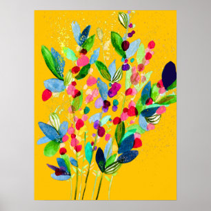 Abstract watercolor colorful floral poster