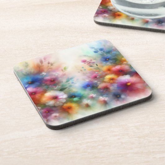 Abstract Watercolor Florals Coaster Getränkeuntersetzer (Linke Seite)