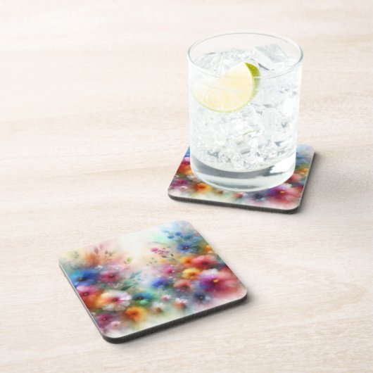 Abstract Watercolor Florals Coaster Getränkeuntersetzer (Rechte Seite)