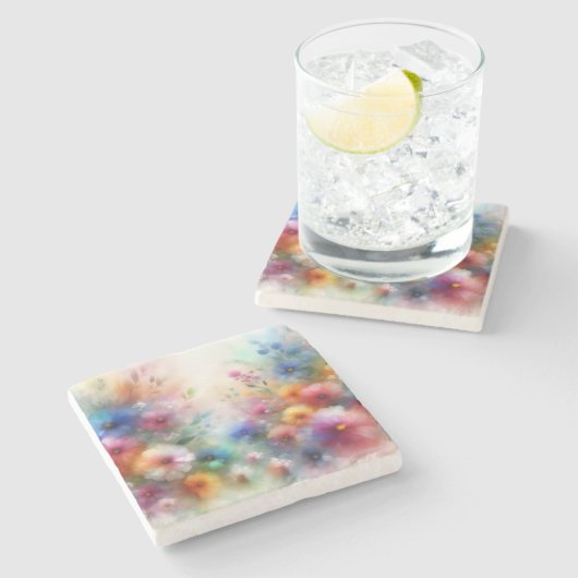 Abstract Watercolor Florals Stone Coaster Steinuntersetzer (Seitenansicht)