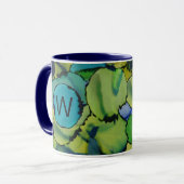 Abstract Watercolor Green Teal Blue Monogram Mug Tasse (Vorderseite Links)