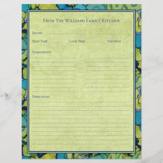 Abstract Watercolor Green Teal Recipe Paper Sheet (Vorderseite)