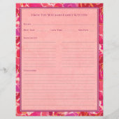 Abstract Watercolor Red Pink Recipe Paper Sheet (Rückseite)