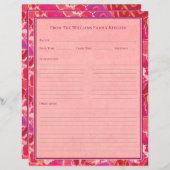 Abstract Watercolor Red Pink Recipe Paper Sheet (Vorne/Hinten)