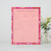 Abstract Watercolor Red Pink Recipe Paper Sheet (Stehend Vorderseite)