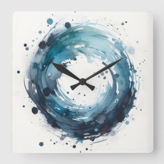 abstract watercolor ring square wall clock quadratische wanduhr