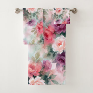 Abstract Watercolor Roses Pattern –Romantic Floral Badhandtuch Set