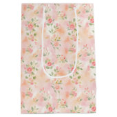 Abstract Watercolor Small Peach Pink Flowers Mittlere Geschenktüte (Rückseite)