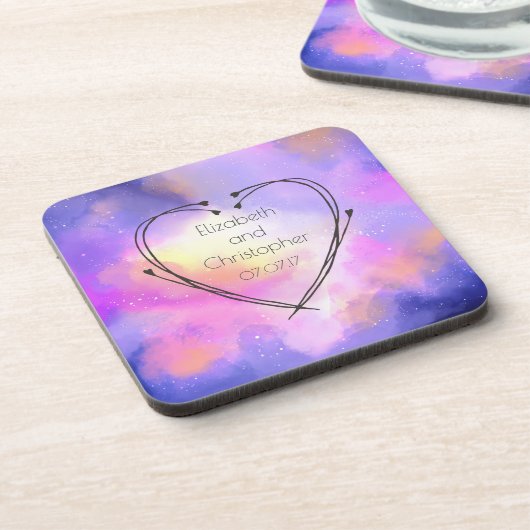 Abstract Watercolor Surreal Space Clouds Wedding Untersetzer (Linke Seite)