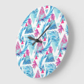 Abstract Watercolor Tropical Leaf Pattern Große Wanduhr (Winkel)