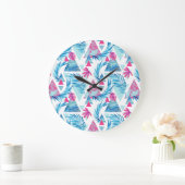 Abstract Watercolor Tropical Leaf Pattern Große Wanduhr (Zuhause)