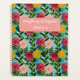 Abstract Watercolour Florals Notebook Blue Planer