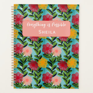 Abstract Watercolour Florals Notebook Blue Planer
