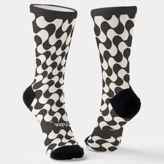 Abstract Waves Black and White with Text Socken (Gewinkelt)