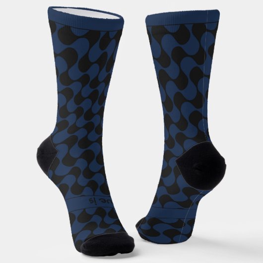 Abstract Waves Blue and Black with Text Socken (Gewinkelt)
