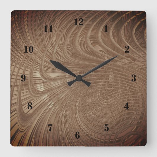 Abstract Waves Brown Wall Clock Quadratische Wanduhr (Vorderseite)