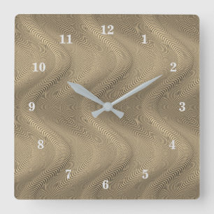Abstract Waves Golden Art Wall Clock Gold Quadratische Wanduhr