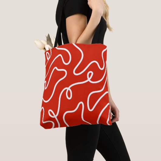 Abstract Wavy Line Art Bold Red Minimalist Pattern Tasche (Von Nahem)