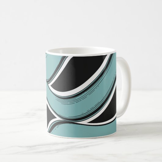 Abstract Wavy Teal and Black Flow Design Kaffeetasse (VorderseiteRechts)