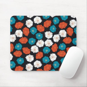 Abstract White, Red and Blue Flowers Mousepad