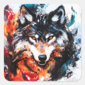Abstract Wild Spirit Wolf Quadratischer Aufkleber (Vorderseite)