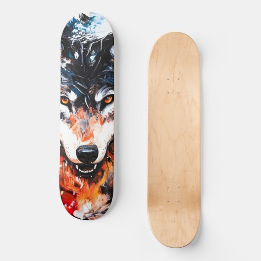 Abstract Wild Spirit Wolf Skateboard (Vorderseite)