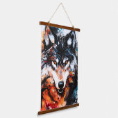 Abstract Wild Spirit Wolf Wandteppich Mit Holzrahmen (Gewinkelt)