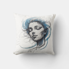 Abstract Wind Flowing Face – Blue Line Art Pillow Kissen