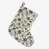Abstract Winter Doodle Pet Stocking with Paw Print Großer Weihnachtsstrumpf (Vorderansicht (hängend))