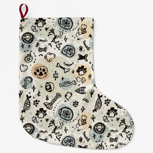 Abstract Winter Doodle Pet Stocking with Paw Print Großer Weihnachtsstrumpf (Vorderseite)