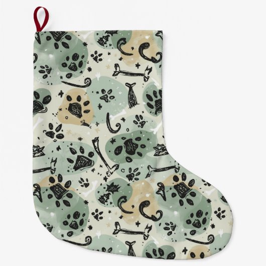 Abstract Winter Doodle Pet Stocking with Paw Print Großer Weihnachtsstrumpf (Vorderseite)