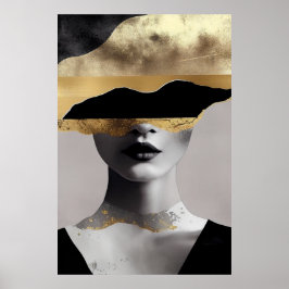 Abstract Woman Gold Black Surrealist Art Elegant Poster