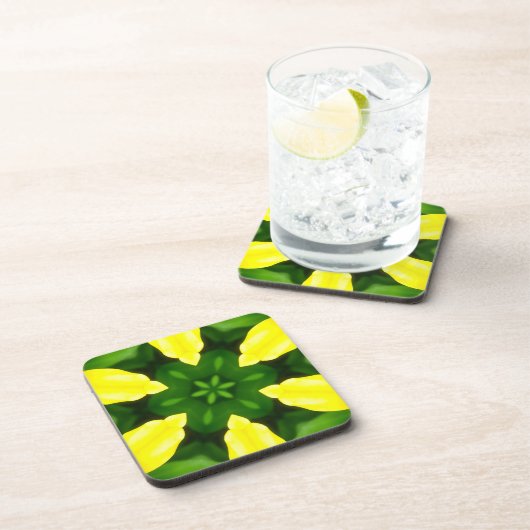 ABSTRACT YELLOW AND GREEN DRAWING. SAMER BRASIL. 3 GETRÄNKEUNTERSETZER (Rechte Seite)