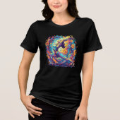 Abstract Yoga Neon Floral Swirl Warrior Pose Tri-Blend Shirt (Vorderseite)