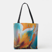 Abstracte Blüte in Orange und Teal Tasche (Rückseite)