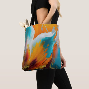 Abstracte Blüte in Orange und Teal Tasche