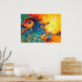 ABSTRACTE ORANGE BLAUE FRACTAL-KUNST POSTER (Küche)