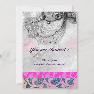 ABSTRACTE WELLEN, Schwarz Weiß, Fuchsienrosa Hochz Einladung