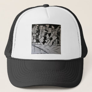 ABSTRACTER GITARRIST SCHWARZ WEISS TRUCKERKAPPE